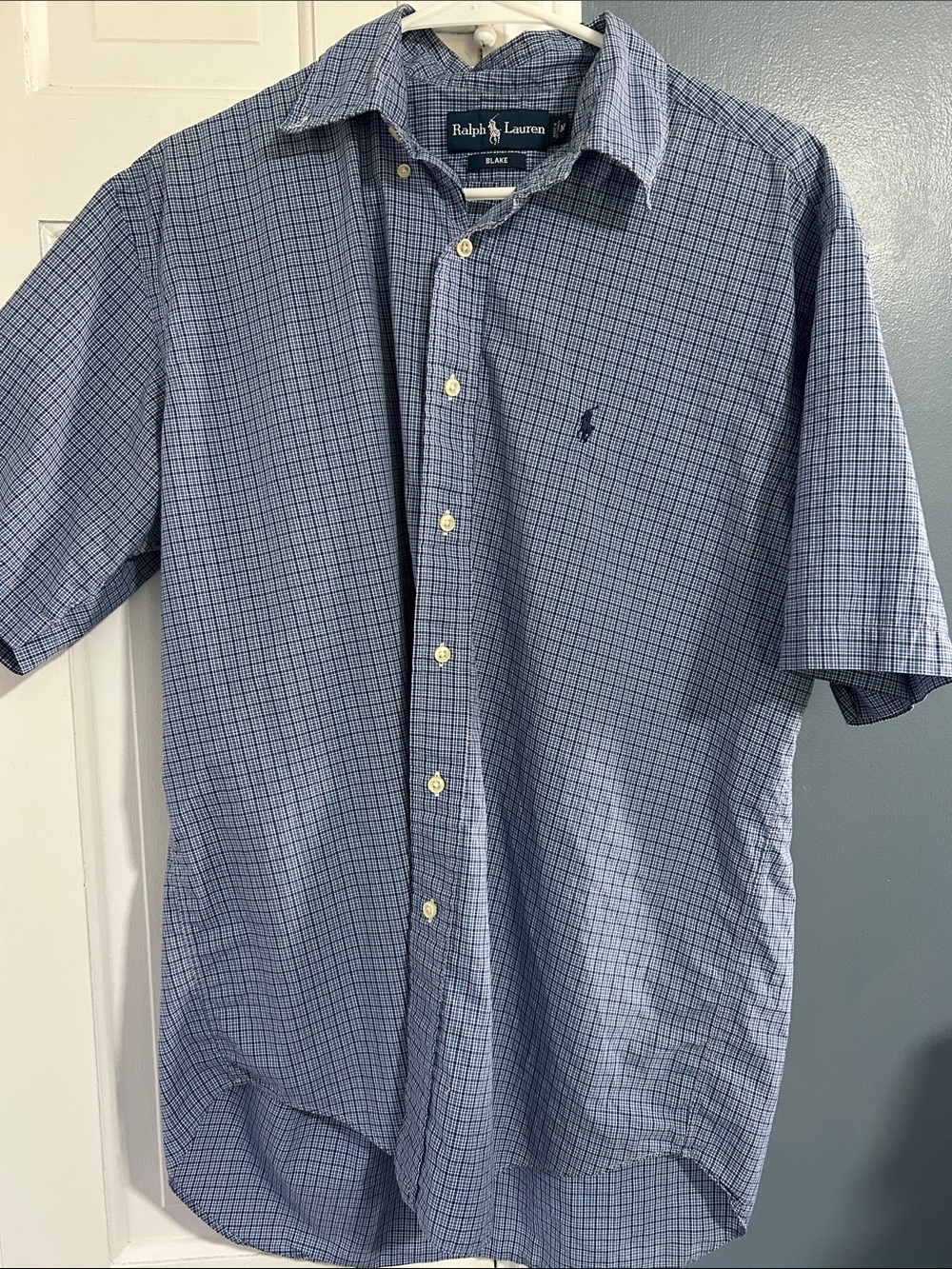 Ralph Lauren Blue Checked Short-Sleeve Button-Down Shirt